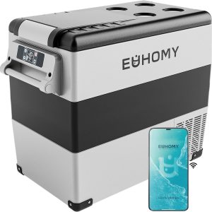 تصفية الصيف النهائية فقط **99 جنيه مصري**: ثلاجة EUHOMY بجهد 12 فولت، سعة 59 كوارت (55 لتر)، مبرد كهربائي، تحكم عبر التطبيق، مبرد 12 فولت بدرجة حرارة من -4℉ إلى 68℉، فريزر محمول يعمل على 12/24 فولت تيار مستمر و110-240 فولت تيار متردد للتخييم والسفر والشاحنات والمنزل.