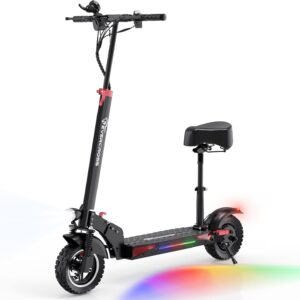 سكوتر كهربائي EVERCROSS H5 للكبار، مزود بمحرك بقوة 800 واط، سرعة تصل إلى 45 كم/ساعة ومدى يصل إلى 40 كم، بإطارات صلبة مقاس 10 بوصات، مع مقعد مريح ونظام فرامل مزدوج، وتصميم قابل للطي للكبار